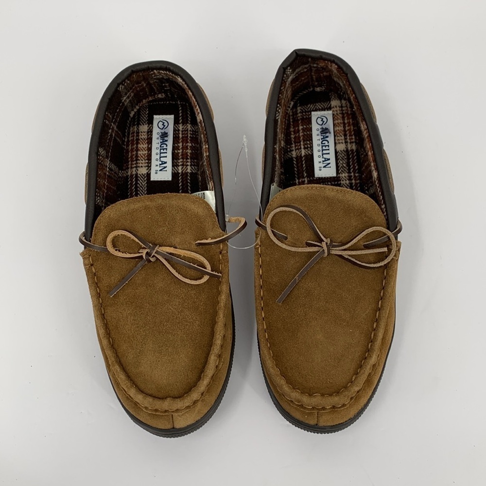 Magellan Outdoors moccasin shoe slipper plaid lining faux suede outdoor new 11